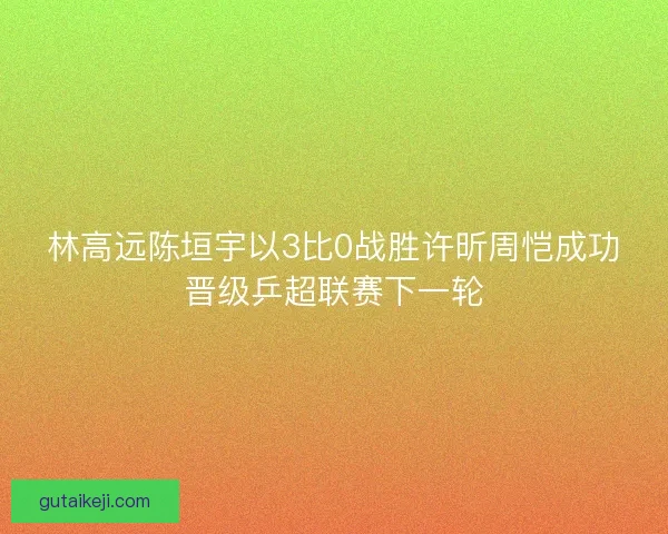 林高远陈垣宇以3比0战胜许昕周恺成功晋级乒超联赛下一轮